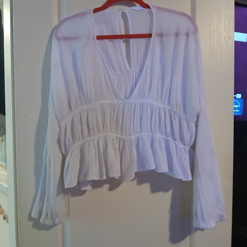 Zara White Ruffle Blouse